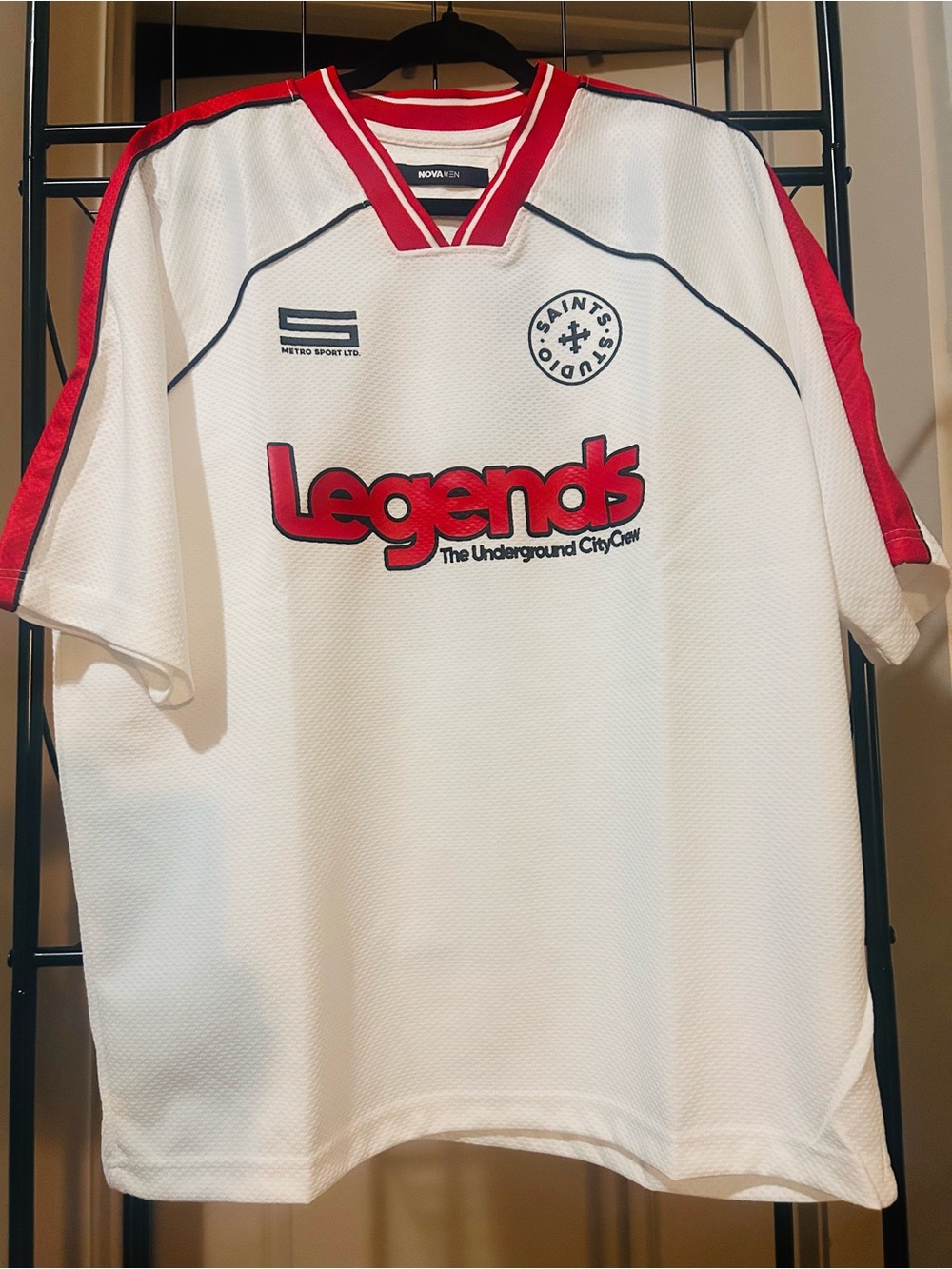 Fashion Nova White and Red Legends Graphic Jersey Shirt